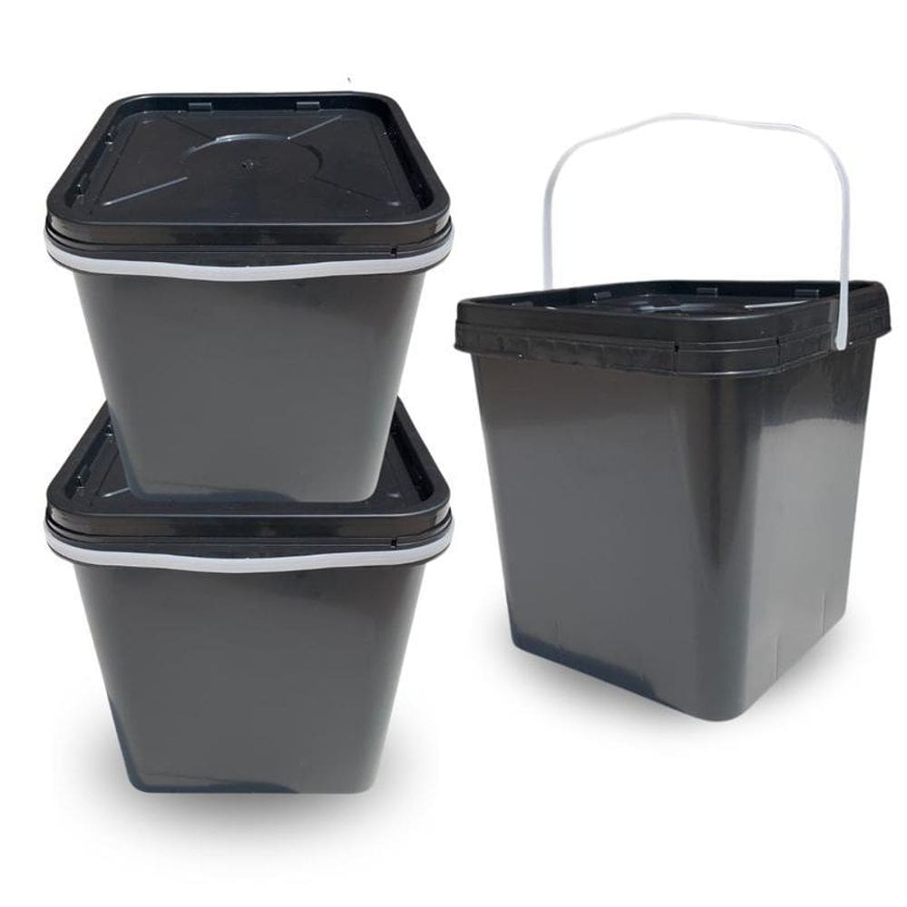 Balde Quadrado 16L Para Iscas Vivas Tampa Lacre 02 Pçs