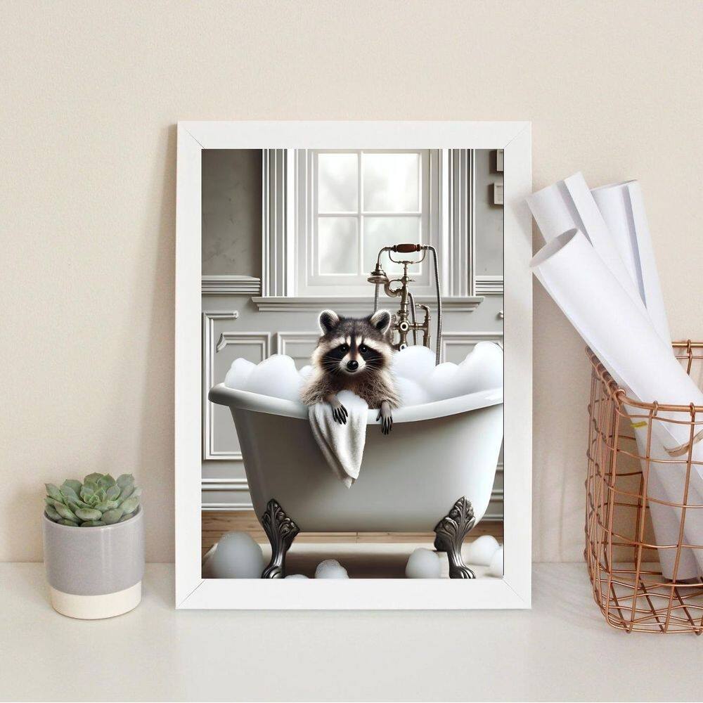 Quadro Banheiro Guaxinim Tomando Banho 45X34Cm