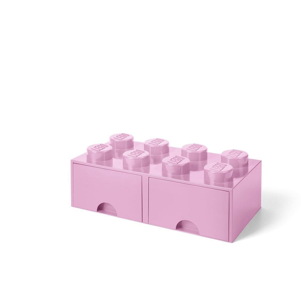Caixa de armazenamento LEGO Brick Drawer 8 maçanetas 2 gavetas rosa claro
