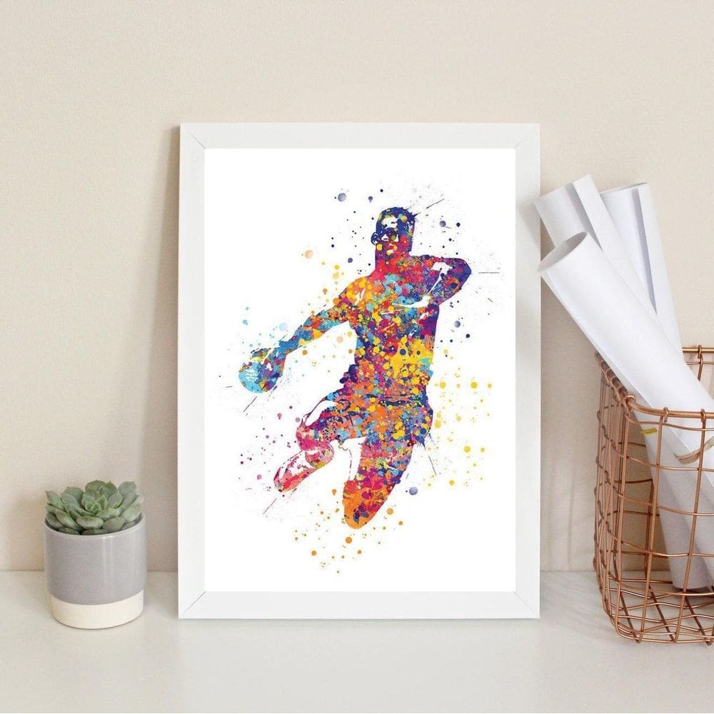 Quadro Decorativo Handball - Aquarela 45X34Cm - Com Vidro