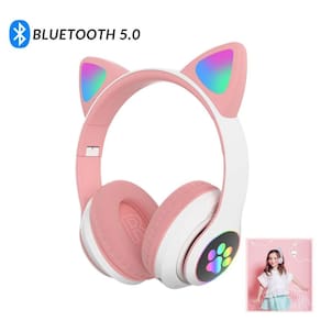Fone Headset Gatinho Com Fio Orelha Led Para Criança Meninas