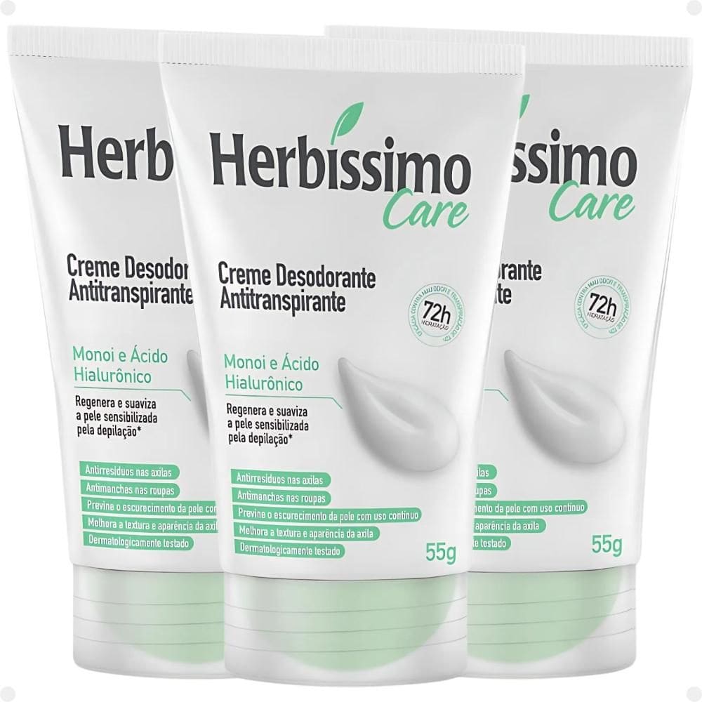 Kit Herbíssimo Care Monoi e Ácido Hialurônico: 3 Cremes Desodorante 55g