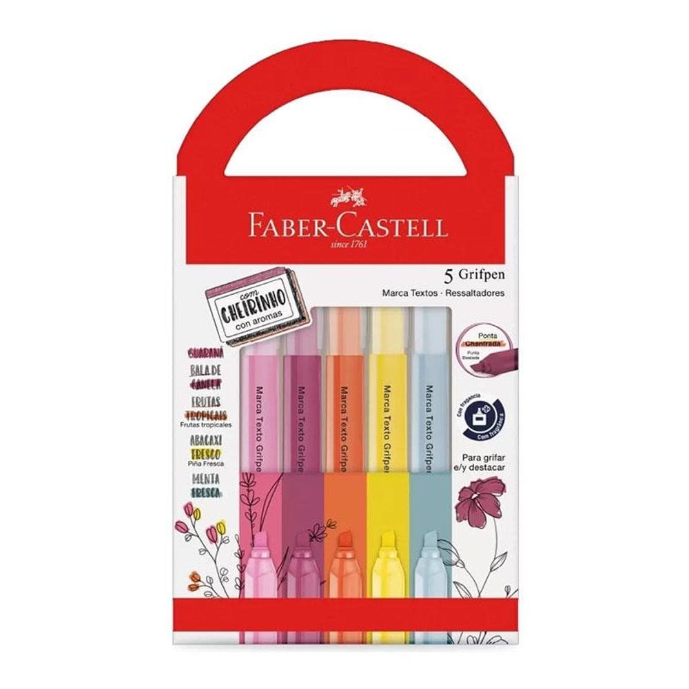 Kit Marca Texto Grifpen com Cheirinho MTES5REZF 5 Cores - Faber Castell