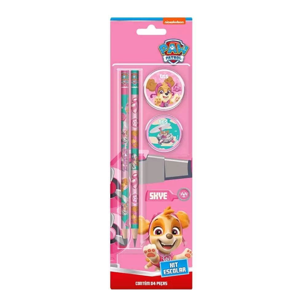 Kit Escolar Skye Contém 4 Itens Decorados - Tris Lápis | Borracha | Apontador | Escolar | Patrulha Canina