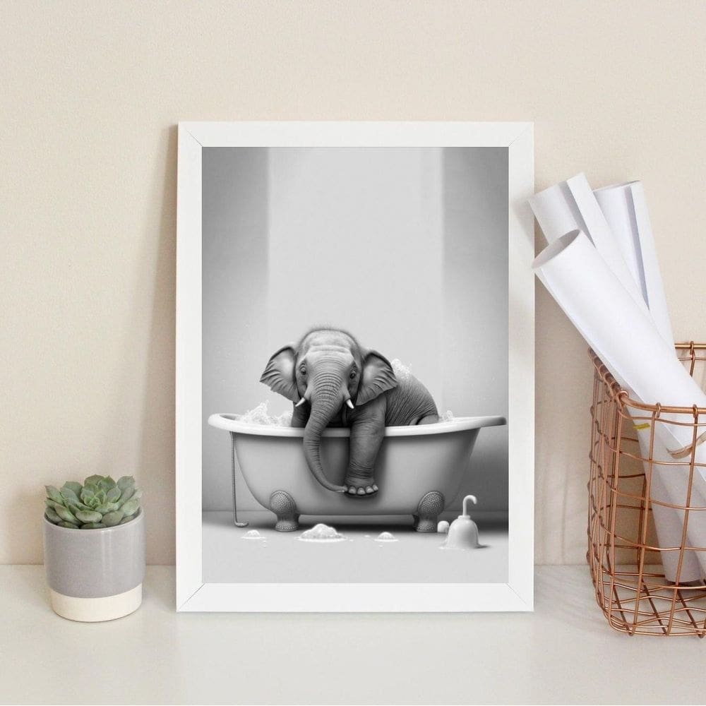 Quadro Banheiro Elefantinho - Hora Do Banho 45X34Cm - Vidro