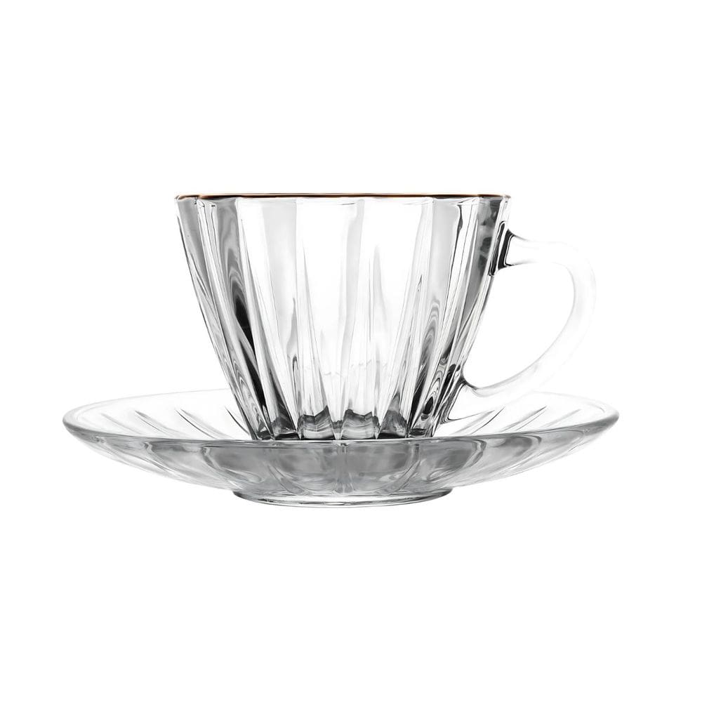 Conjunto 2 Xícaras para Chá de Cristal com Fio de Ouro e Pires Radial 180ml 220368 - Lyor