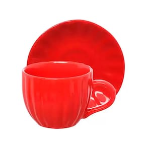 Conjunto 4 Xícaras de Café com Pires Cerâmica Bella 150ml Vermelha JGCH064VM - Hauskraft