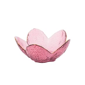 Bowl de Cristal Martelado com Borda Dourada Taj Flor Rosa 16x8cm 28949 - Wolff
