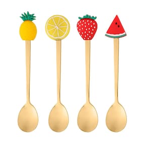 Conjunto 4 Colheres de Chá de Aço Inox Fruit Dourado 28873 - Wolff