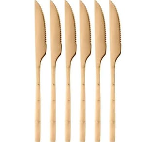 Conjunto 6 Facas de Churrasco de Aço Inox Bambu Elegant Champanhe 22,3cm 1814 - Lyor