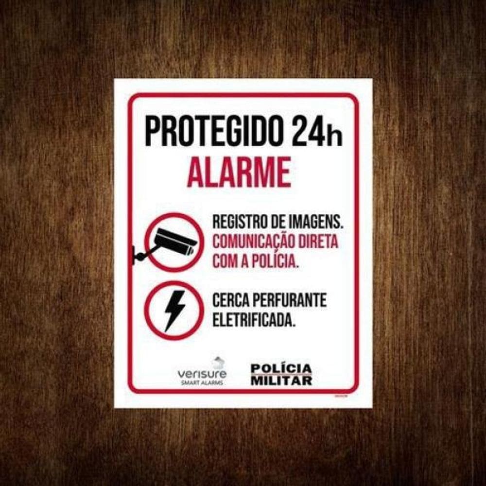 Placa De Segurança - Protegido 24H Alarme Polícia 36X46