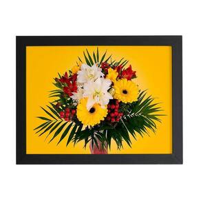 Quadro Mix De Flores Amarelo Foto Moldura Preta 60X40Cm