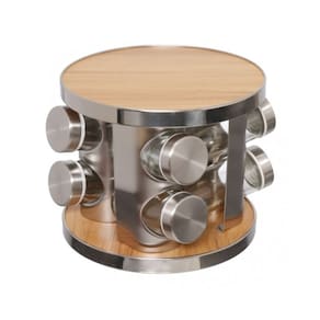 Porta Condimentos Wood com Suporte Giratório 8 pçs PCON058 - Hauskraft