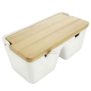 Saleiro de Mesa com 2 Divisórios de Cerâmica e Tampa de Bambu e Colher Bianco 5777 - Lyor