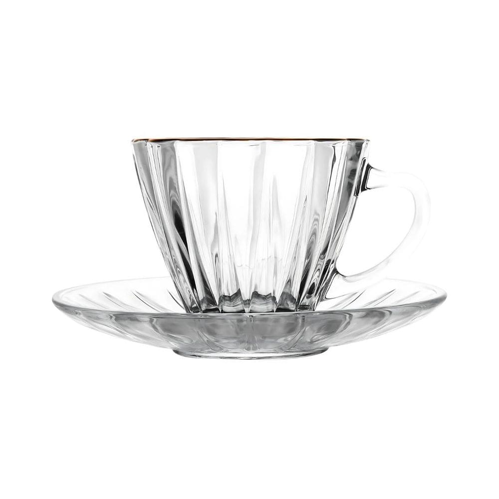 Conjunto 2 Xícaras para Café de Cristal com Fio de Ouro e Pires Radial 70ml 220370 - Lyor