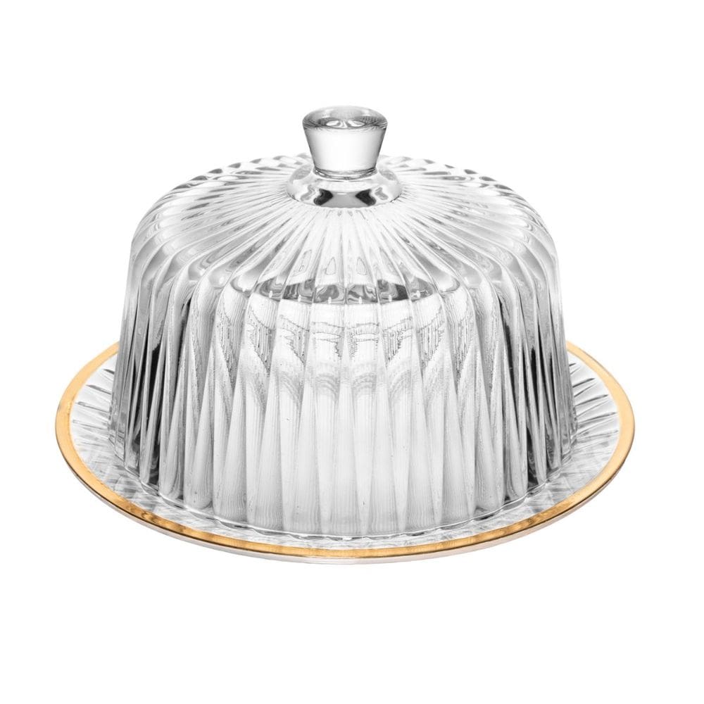 Queijeira de Cristal com Tampa e Fio de Ouro Radial 20x20x12,5cm 220381 - Lyor