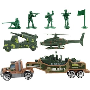 Conjunto Veículos Militares Verdes Miniatura 9 Peças
