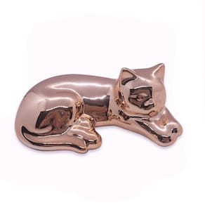 Estátua de Gato Espelhado Rose Cerâmica Deitadinho 5 cm