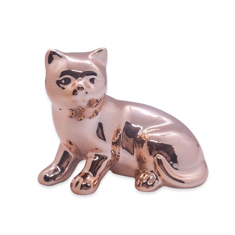 Estátua de Gato Espelhado Rose Cerâmica Apoiado 7 cm