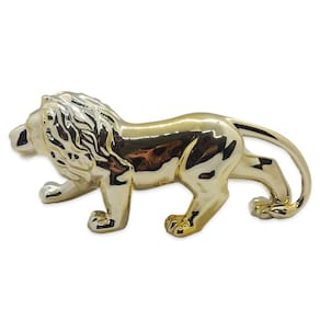 Estátua Leão Dourado Enfeite de Porcelana Espelhado 22 cm