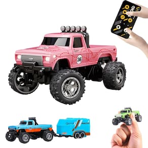 RC Monster Truck Flashstar Mini, escala 1:64 com luzes rosa
