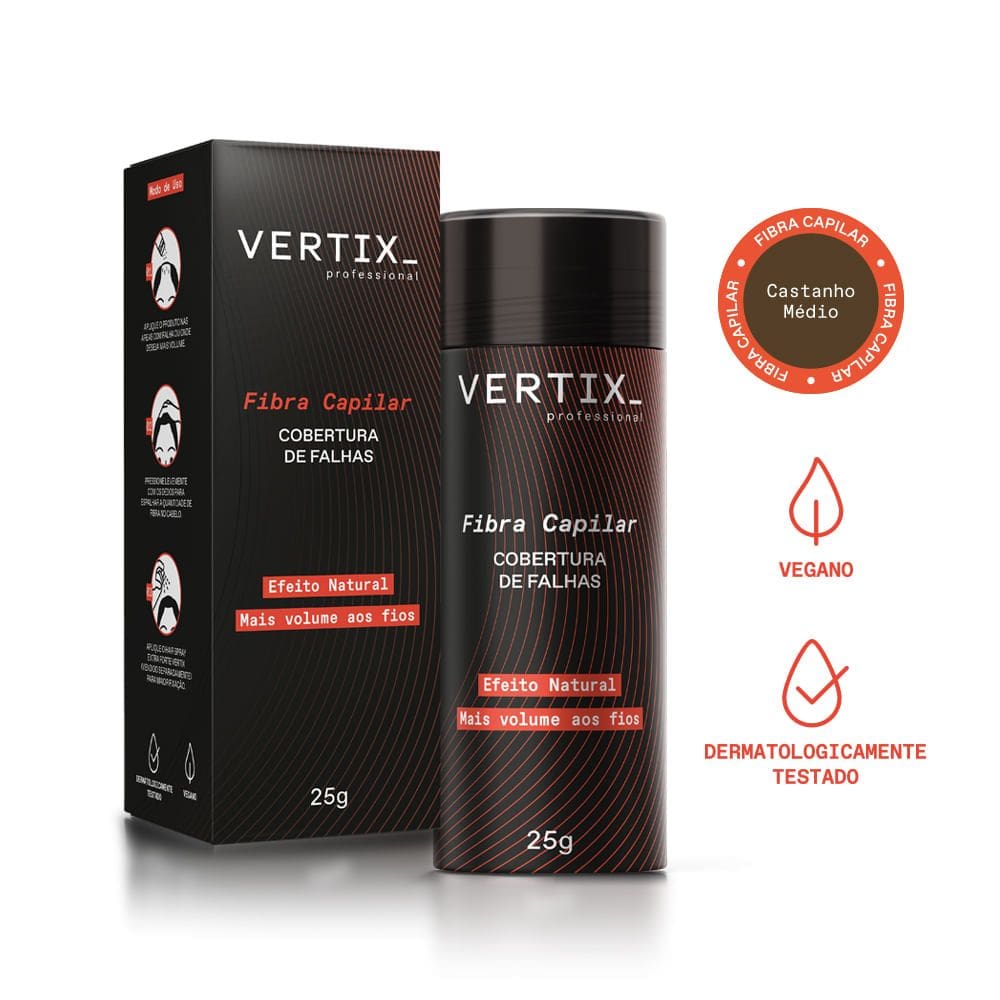Fibra Capilar Para Cabelos Castanho Médio 25G Vertix