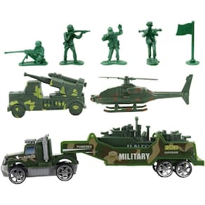 Conjunto Veículos Militares Verdes Miniatura 9 Peças Marrom