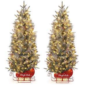 Árvore de Natal GAOMON de 4,5 pés de neve pré-iluminada flocada com 200 LED