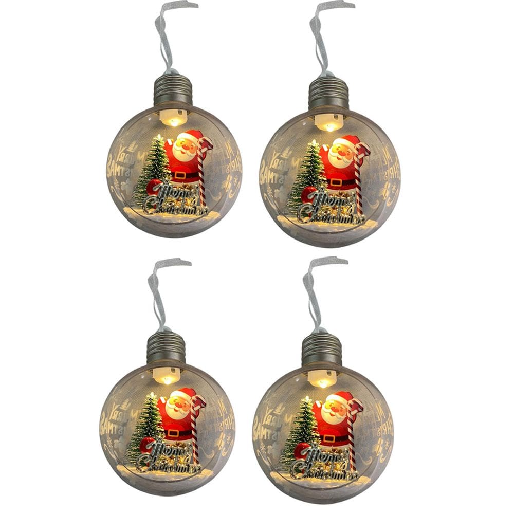 Bola Enfeite Arvore de Natal Natalino Kit 4 Unidades Led Papai Noel Decoraçao Festa Fim de Ano Luz Pendura Evento Comemoraçao