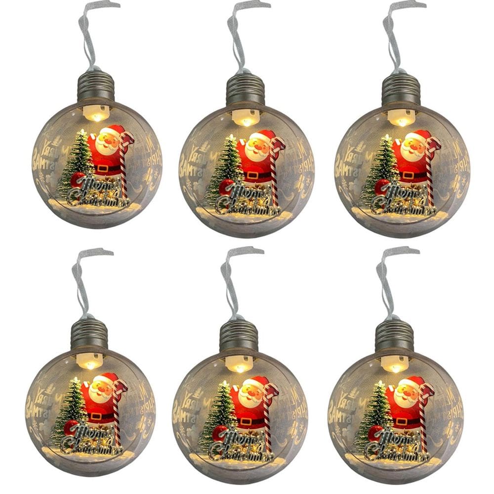 Bola Enfeite Arvore de Natal Natalino Kit 6 Unidades Led Papai Noel Decoraçao Festa Fim de Ano Luz Suave Pendura Evento Comemoraçao Reuniao