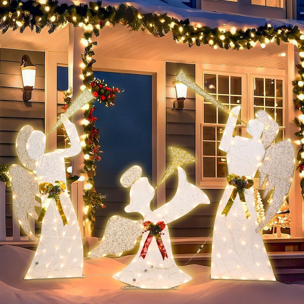 Decorações de Natal ao ar livre - conjunto de anjos brilhantes de 1,5 m