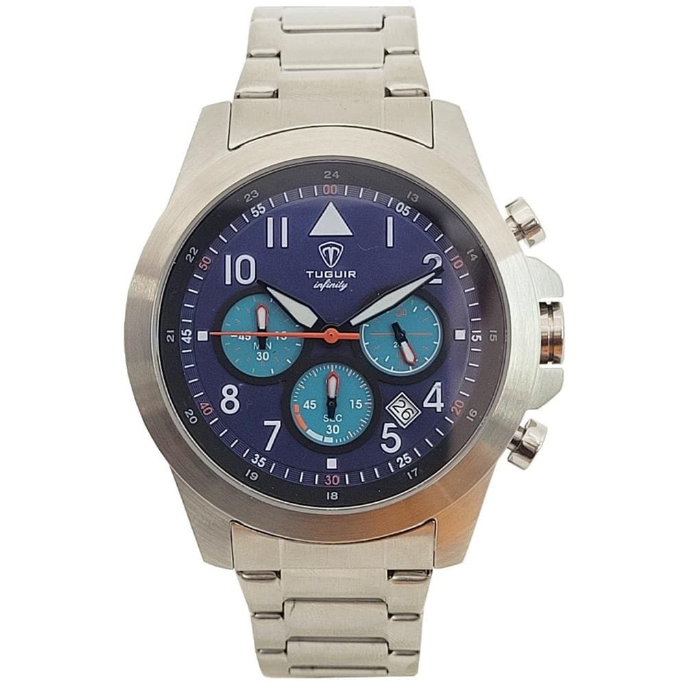 Relógio Tuguir Masculino Ref: 6117b Tgi37085 Cronógrafo Aço Prateado