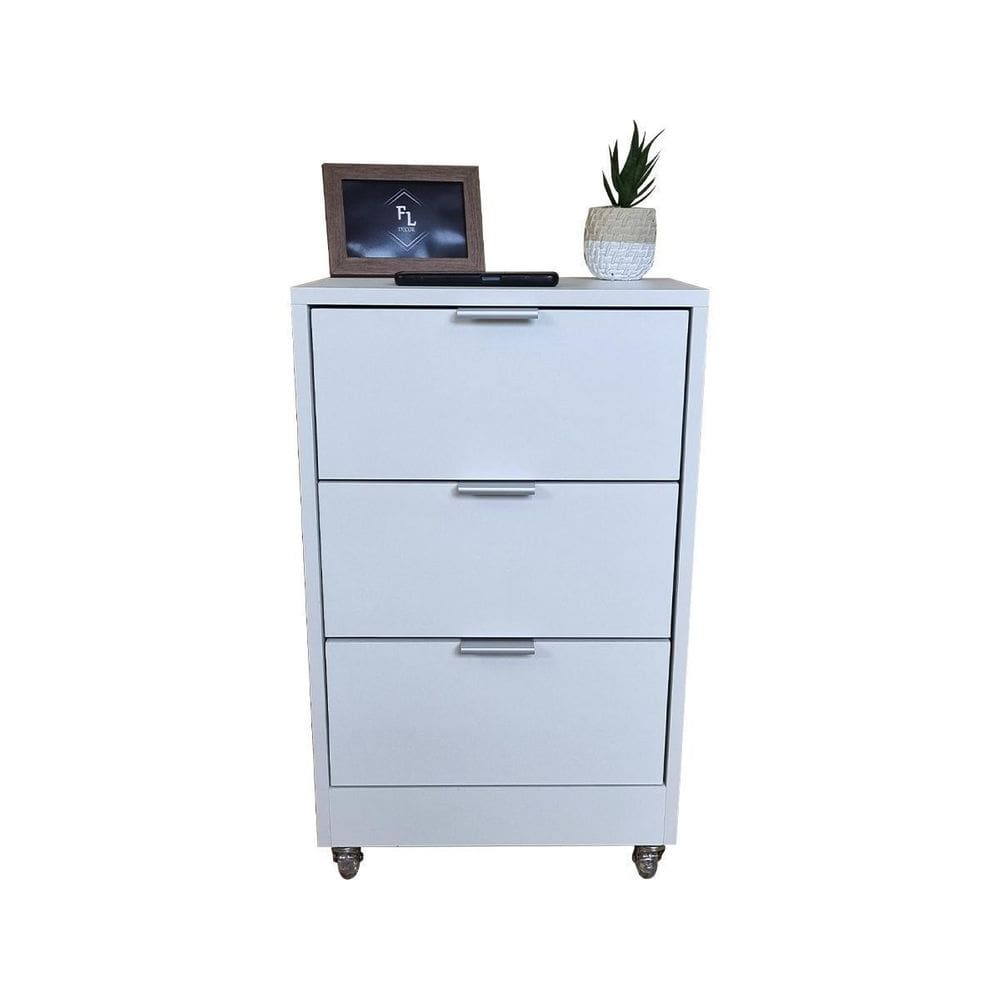 Mesa De Cabeceira 40Cm 3 Gaveta Quarto Pux. Cinza Rodinha