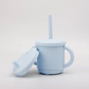 Copo De Silicone Canudo e Bico 200ml +12m Azul Petit Piá