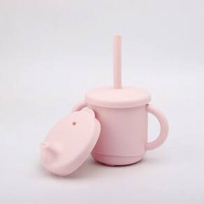 Copo De Silicone Canudo e Bico 200ml +12m Rosa Petit Piá
