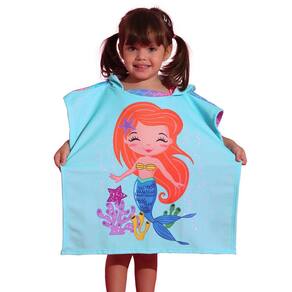 Toalha Poncho de Praia Bebê com Capuz Sereia Azul Everly