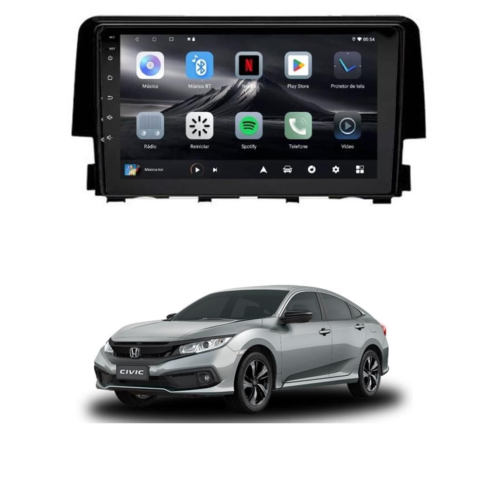 Central Multimídia Civic G10 2016 2017 2018 2019 2020 2021 2022 Adak G2 Tela de 9" QLED 2GB de RAM 64GB Android Auto e Carplay
