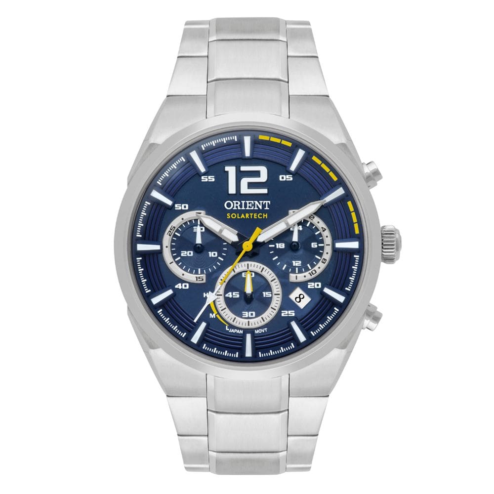 Relógio Masculino Orient Solartech Prateado Mostrador Cronógrafo Azul Mbssc257 D2sx