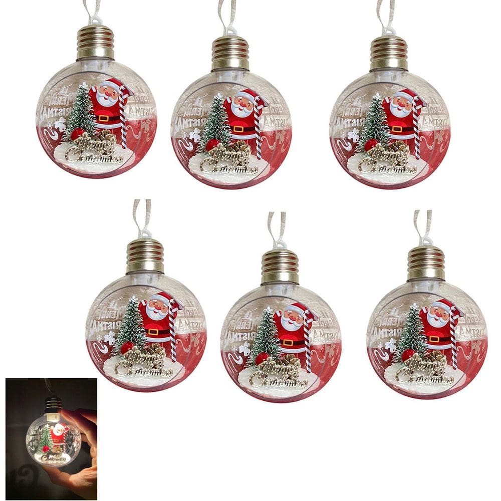 Bola Enfeite Arvore de Natal Natalino Kit 6 Unidades Papai Noel Led Decoraçao Festa Fim de Ano Iluminaçao Ambiente Evento Celebraçao Comemoraçao