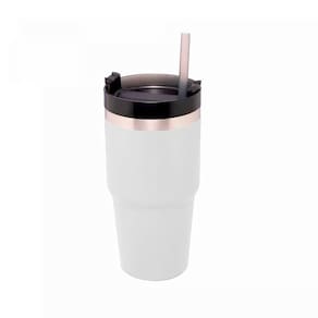 Copo Térmico de Aço Inox Parede Dupla SlimTerm com Base Ergonômica e Canudo 590ml Branco 29571 - Wolff