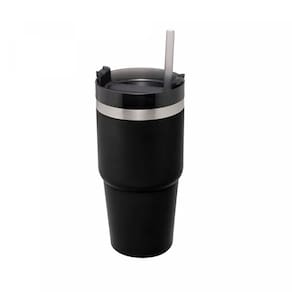 Copo Térmico de Aço Inox Parede Dupla SlimTerm com Base Ergonômica e Canudo 590ml Preto 29570 - Wolff
