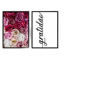 Kit 2 Quadros Decorativos Gratidão Com Flores