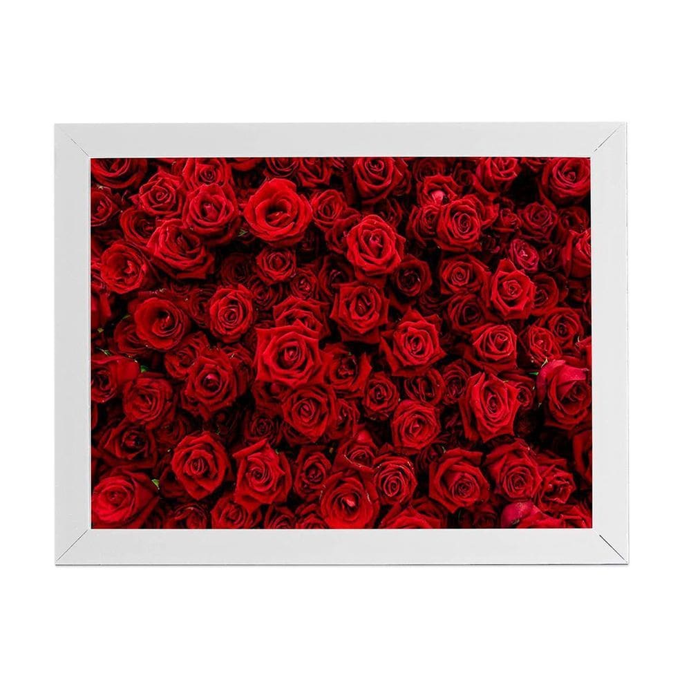 Quadro Rosas Vermelhas Decorativo Moldura Branca 60X40Cm