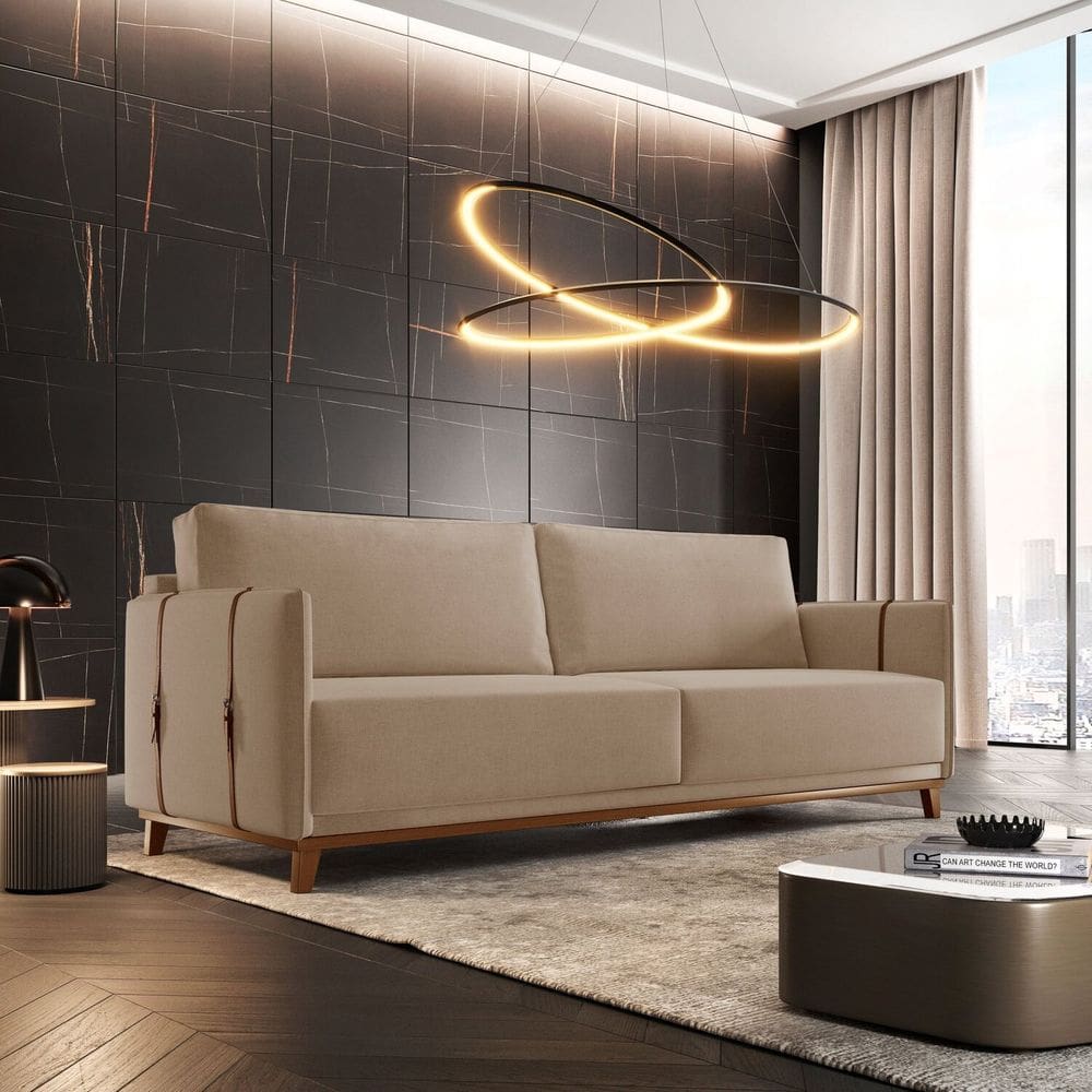 Sofá 3 Lugares Linho 216 Cm Dubai Bege