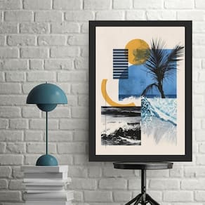 Quadro Decorativo Praia - Colagem 33X24Cm - Com Vidro