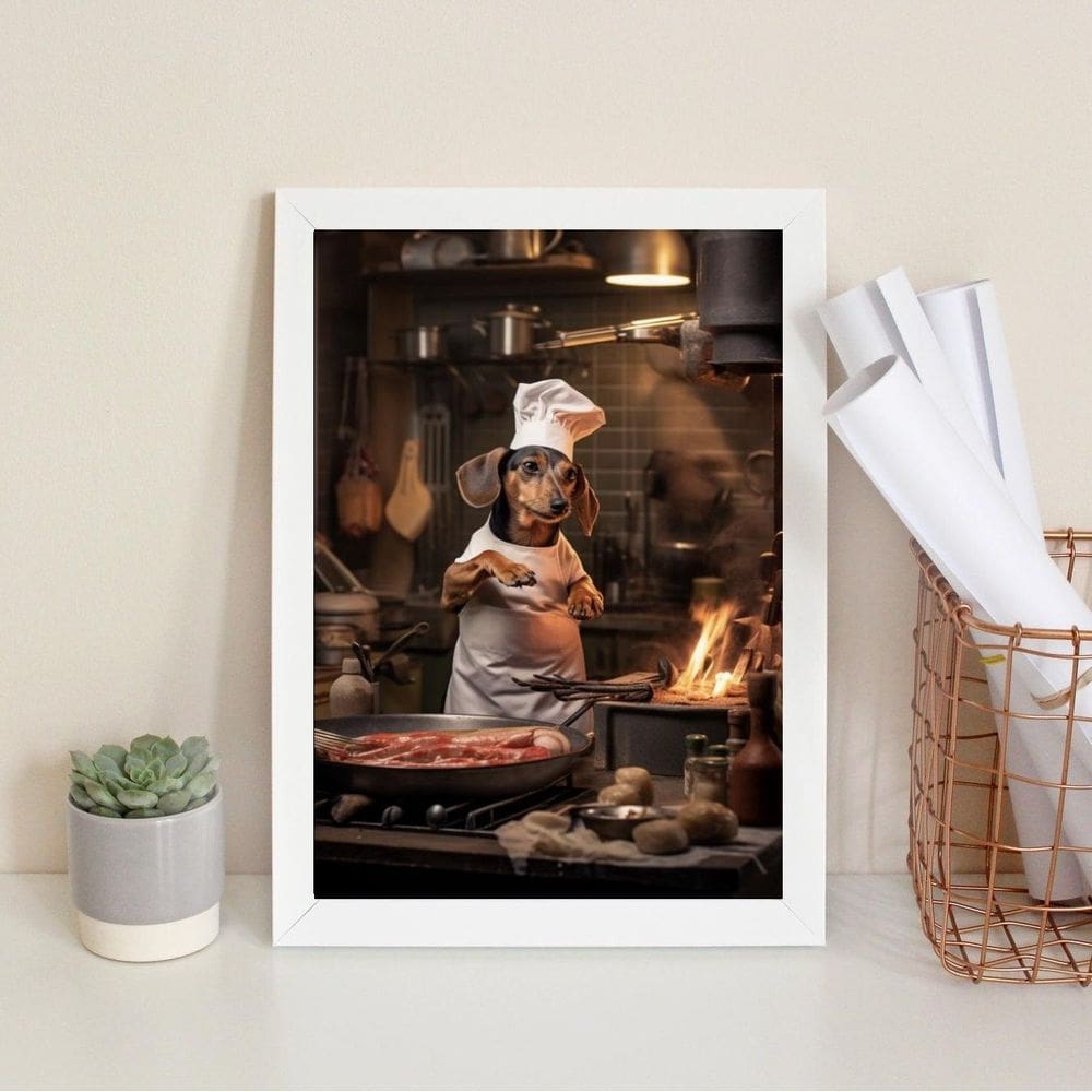 Quadro Cozinha Dachshund Cozinheiro 45X34Cm