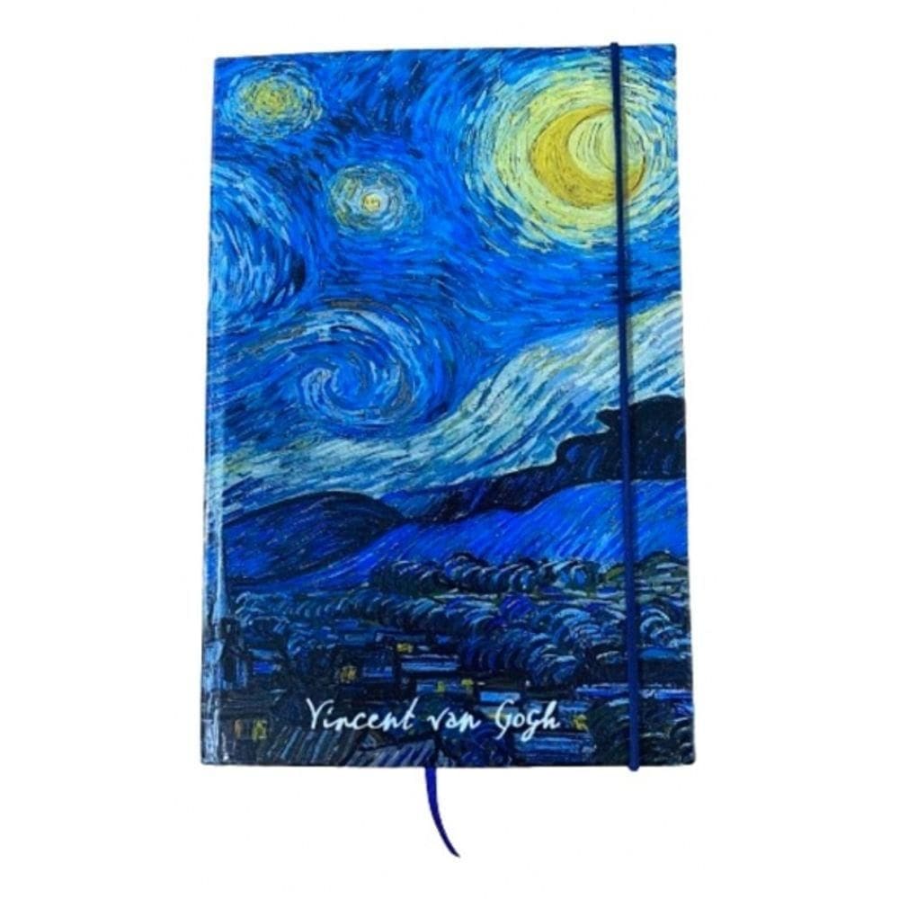 Caderno Sketchbook Grande Capa Noite Estrelada Van Gogh 21x14cm Miolo Com Pauta Para Escrever