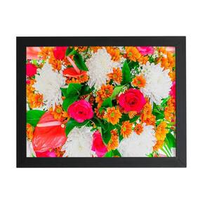 Quadro Mix De Flores Colorido Laranja Moldura Preta 60X40Cm