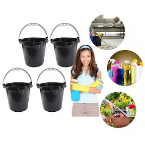 Kit 4 Baldes Multiuso Preto Com Alça Resistente 8.5 Litros
