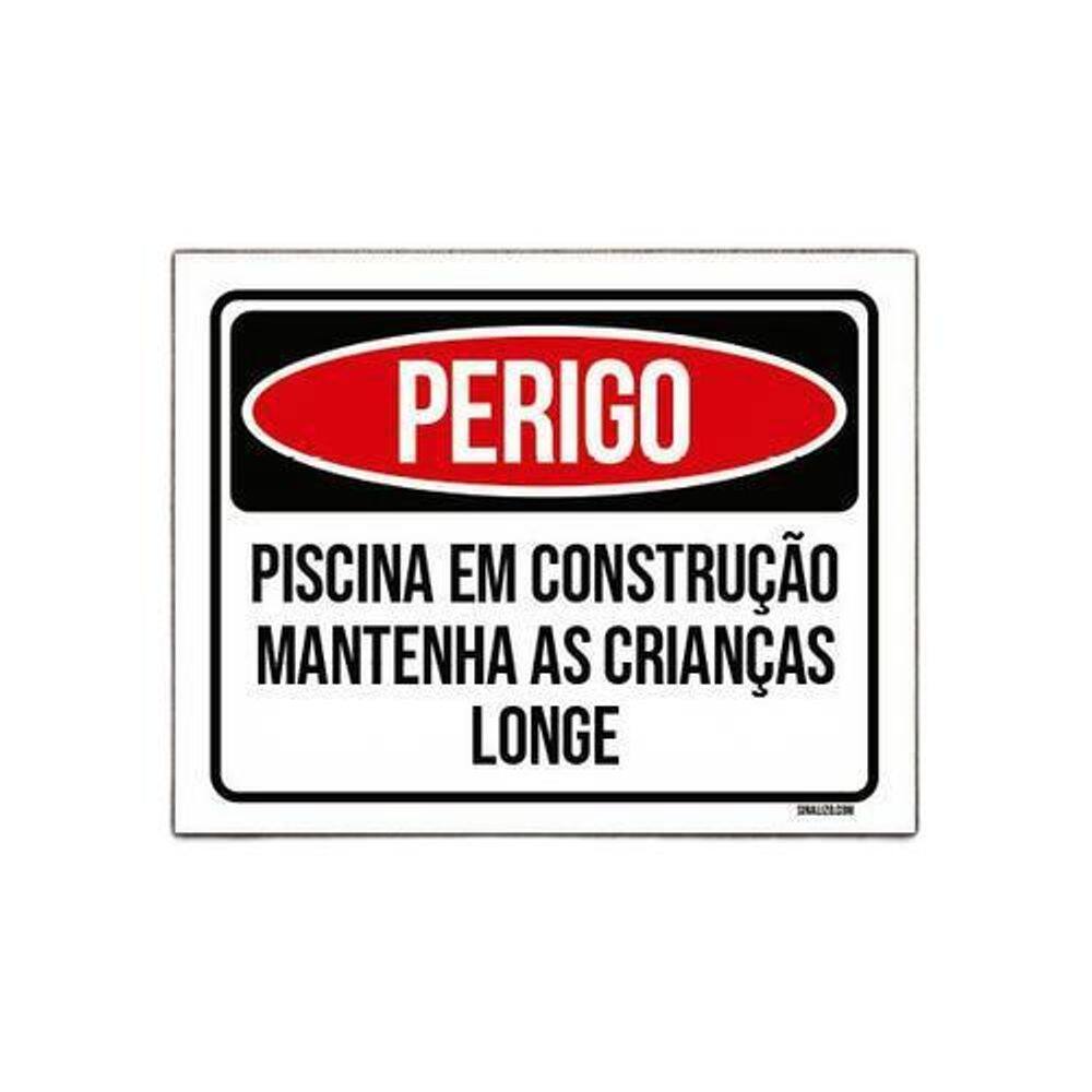 Kit 5 Placas Perigo Piscina Construção Crianças Longe